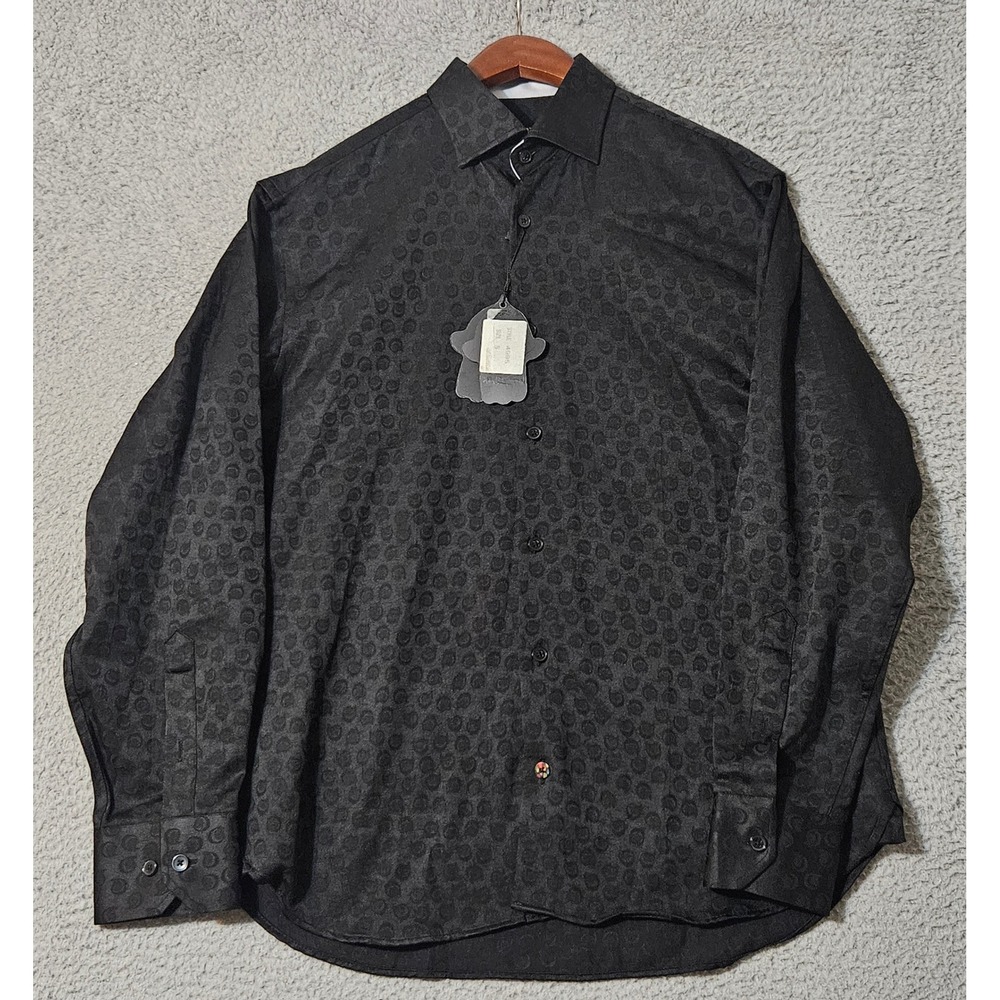 Visconti Black Shirt Mens Size Small Long Sleeve Black Modern Print NWT 4995